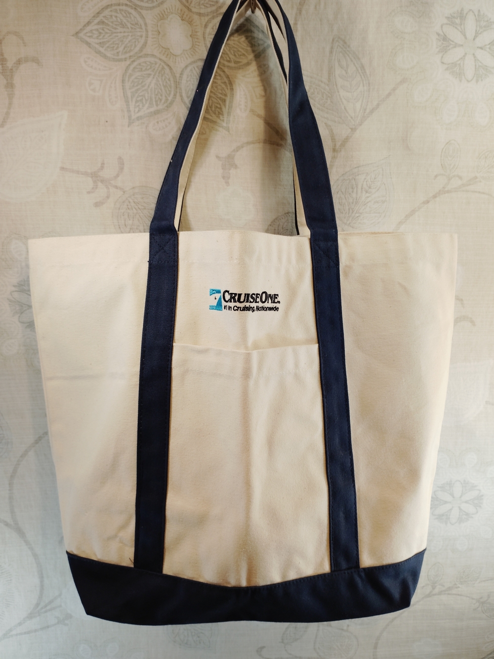 #2 Cruise One Cream And Navy Shoulder Tote Bag